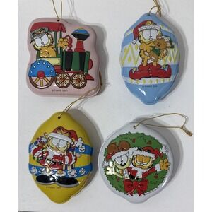 Garfield 2001 Metal Christmas 3-D Ornaments Set Paws Dairy Queen Promotional 4pc